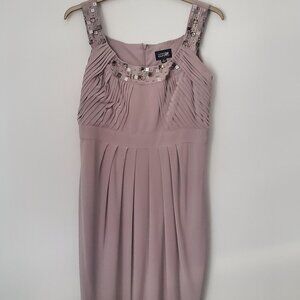 ADRIANNA PAPELL Mother of the Bride Beaded Dress Short Sleeveless Drapey Pleats